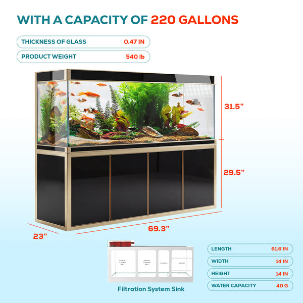 220 gallon aquarium with stand sump and LED black gold