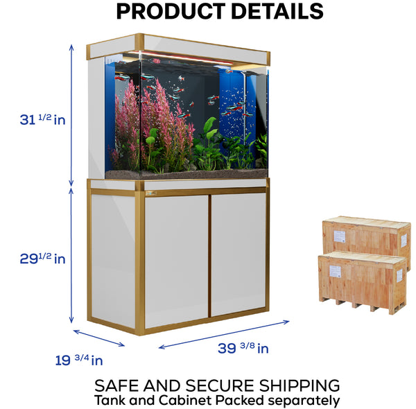 Aqua Dream 100 Gallon Tempered Glass Aquarium White and Gold