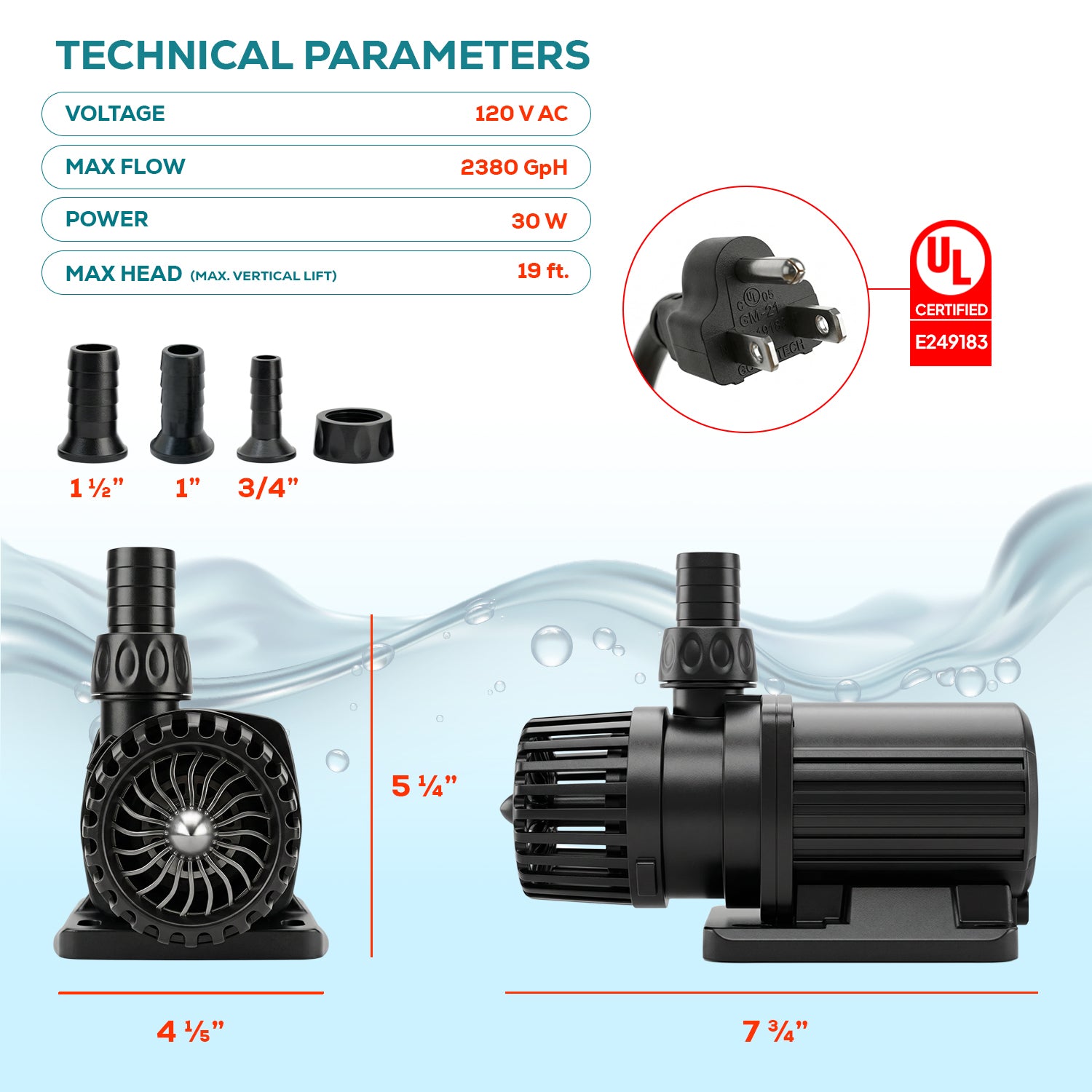 Bomba de agua marina Aqua Dream Eco Wave de 24 V CC para acuario (2400 GPH)