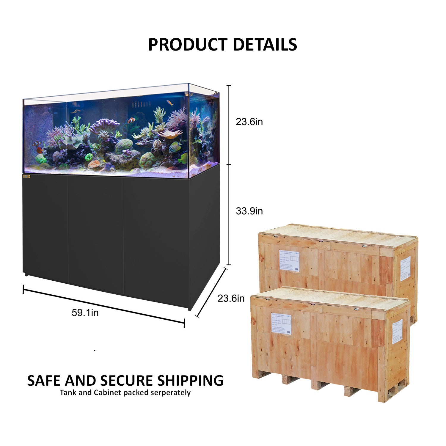 185 Gallon Coral Reef Aquarium Ultra Clear Glass Tank & Built in Sump All Black