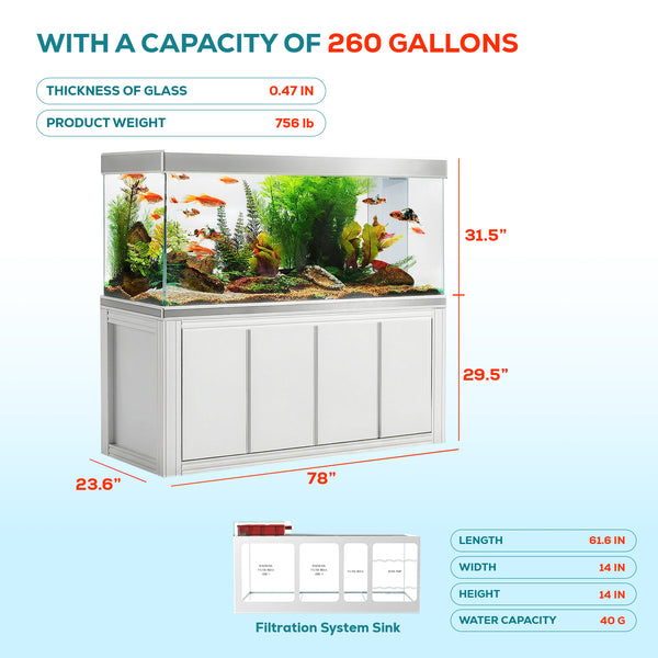 260 gallon aquarium with stand sump and LED