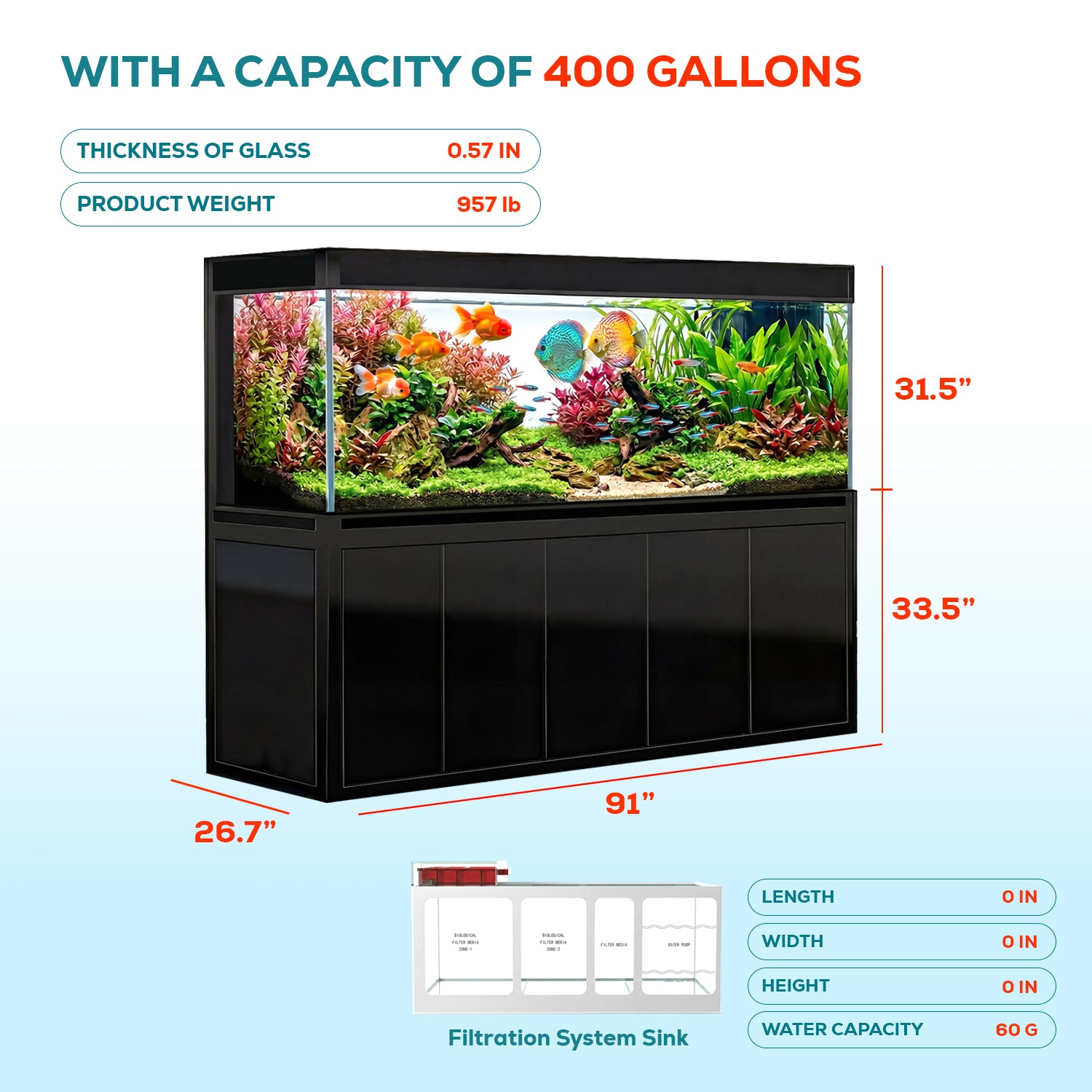 400 gallon aquarium with stand and sump