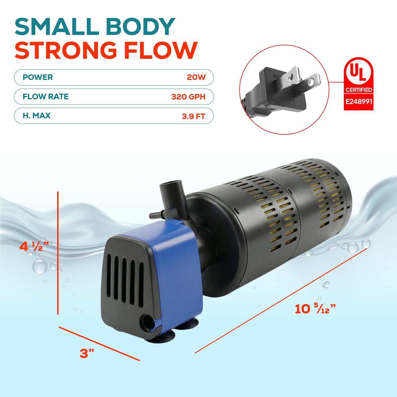 Aqua Dream 3合1水族箱内置过滤器水泵氧气泵 320加仑/小时