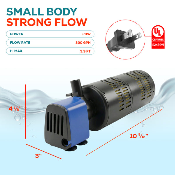 Aqua Dream 3In1 Aquarium Internal Filter Water Pump Oxygen 320 GPH