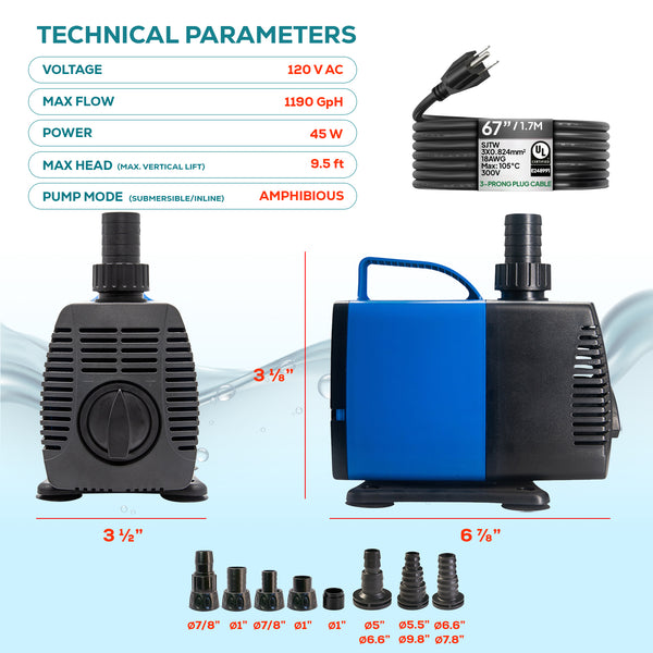 Aqua Dream 1200 GPH Amphibious Water Aquarium Pump