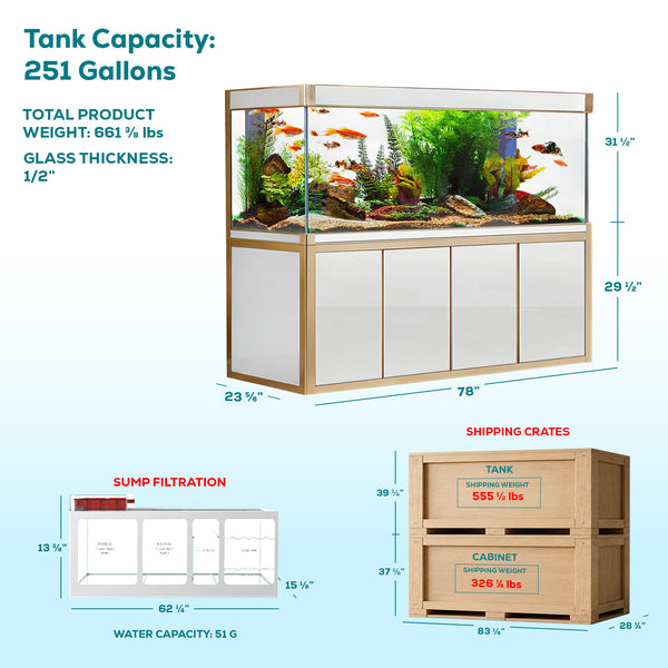Aqua Dream 250 Gallon Tempered Glass Aquarium White and Gold