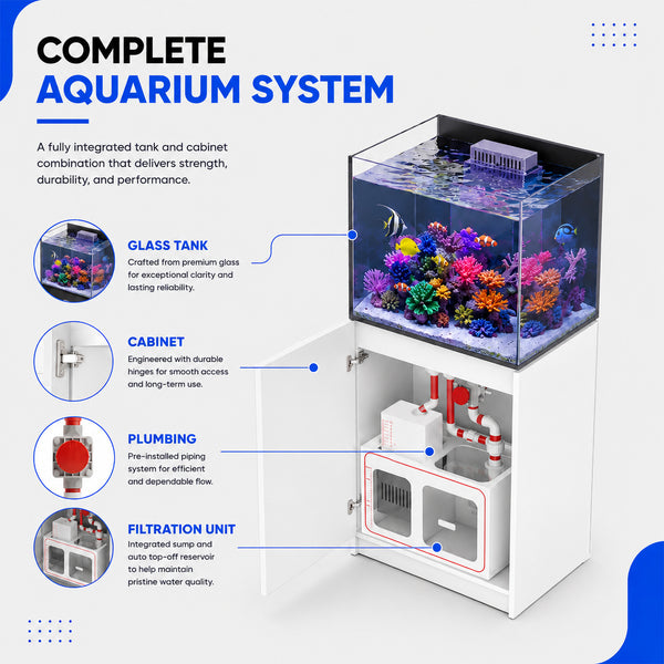 90 Gallon Coral Reef Aquarium Ultra Clear Glass Tank & Built in Sump All White
