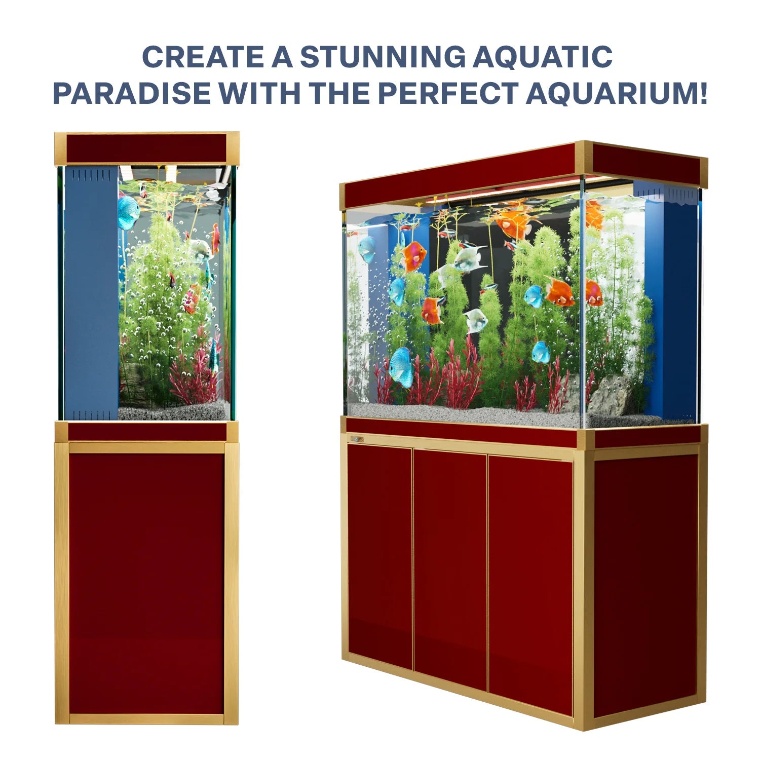 Acuario de vidrio templado Aqua Dream de 175 galones, color rojo y dorado