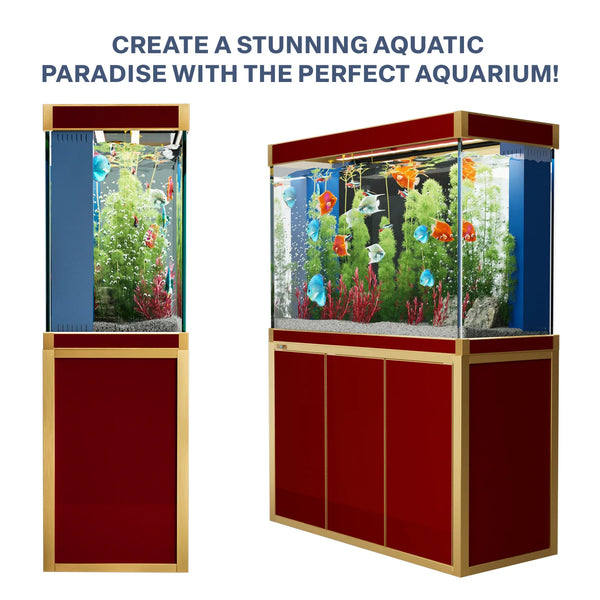 Acuario de vidrio templado Aqua Dream de 175 galones, color rojo y dorado