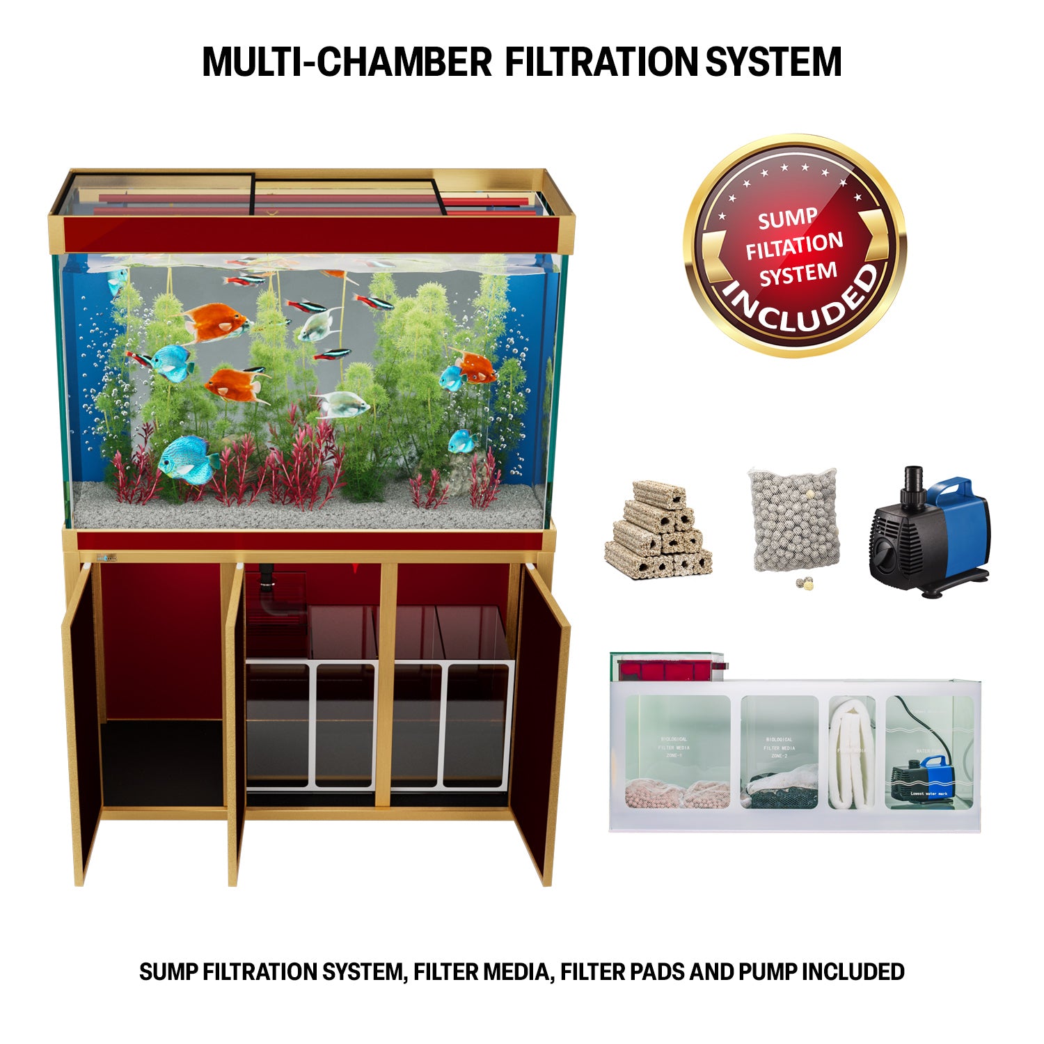 Aqua Dream 175 Gallon Tempered Glass Aquarium Red and Gold