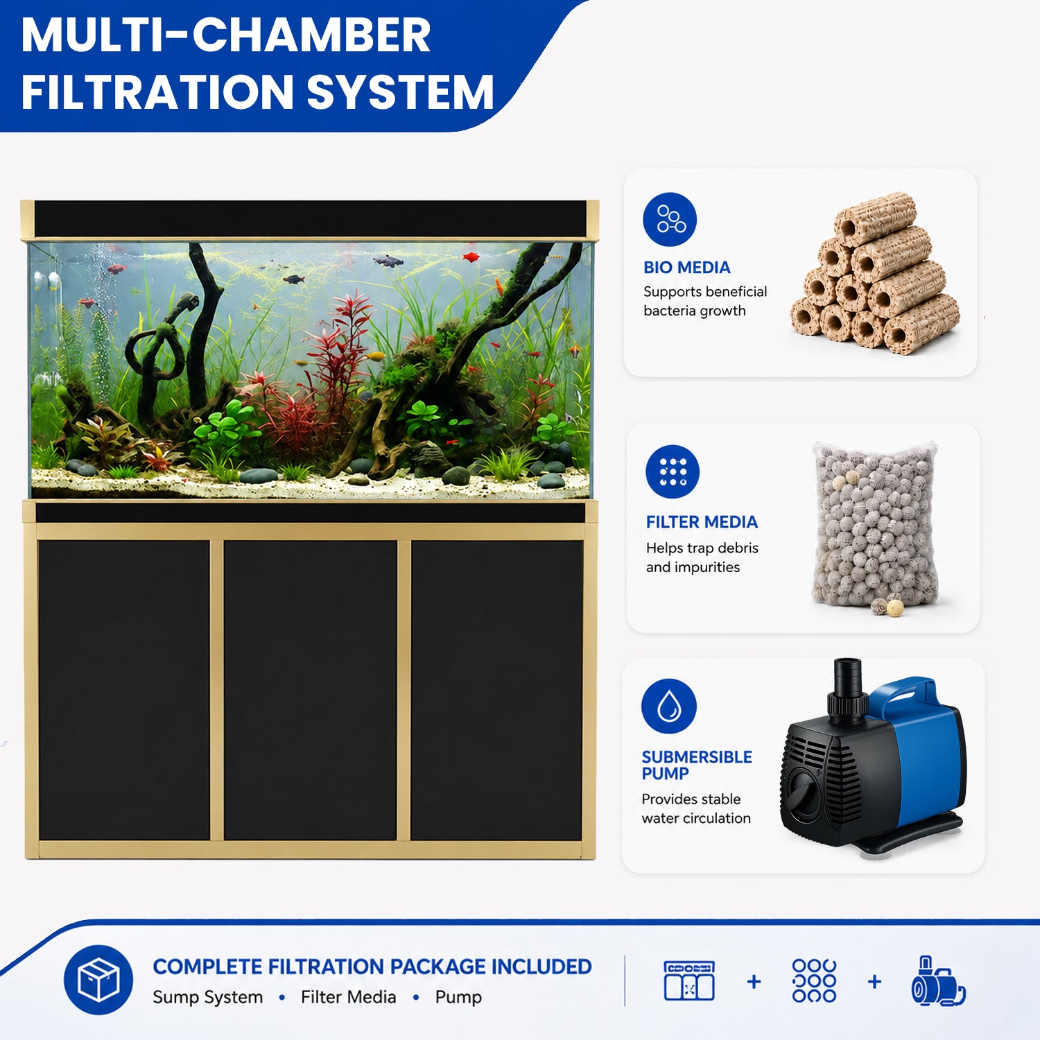Aqua Dream 135 Gallon Tempered Glass Aquarium Black With Gold