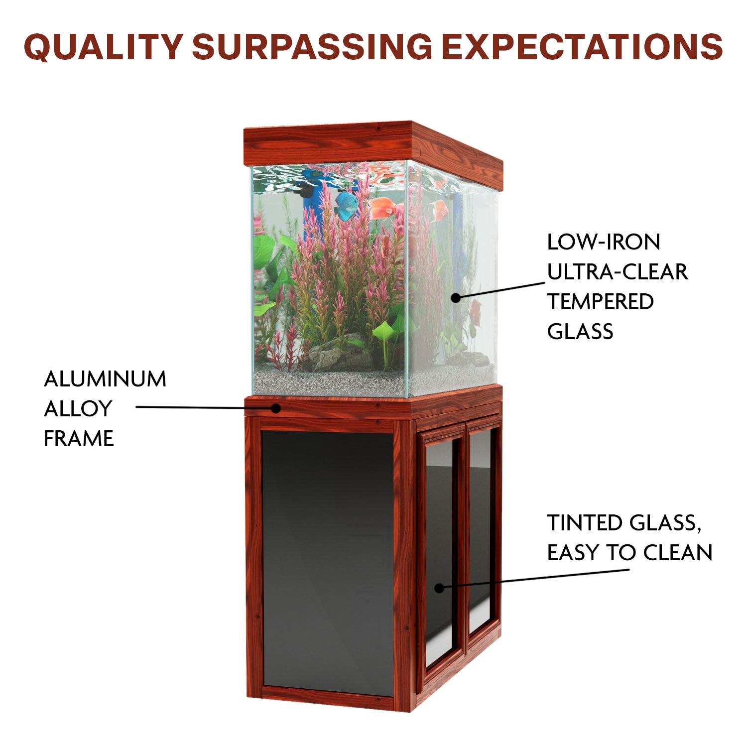 Aqua Dream 50 Gallon Tempered Glass Aquarium Redwood