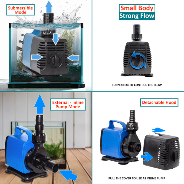 2000 GPH Submersible Pond Pump - High Lift Waterfall Pump With Mesh Bag, 18ft Max Height (115W)