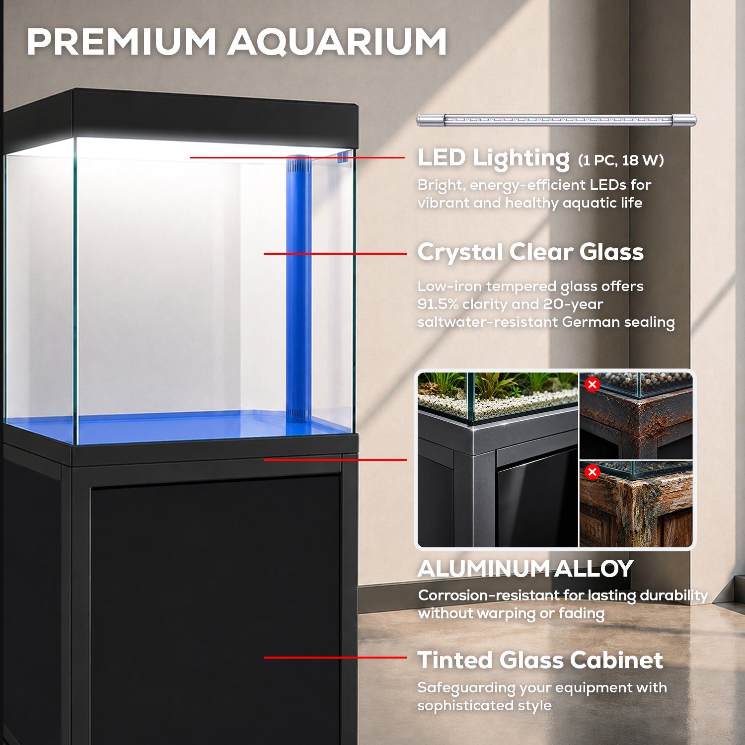 40 Gallon Fish Tank and Stand - Black Finish | Exact 40 Gallon Breeder Dimensions