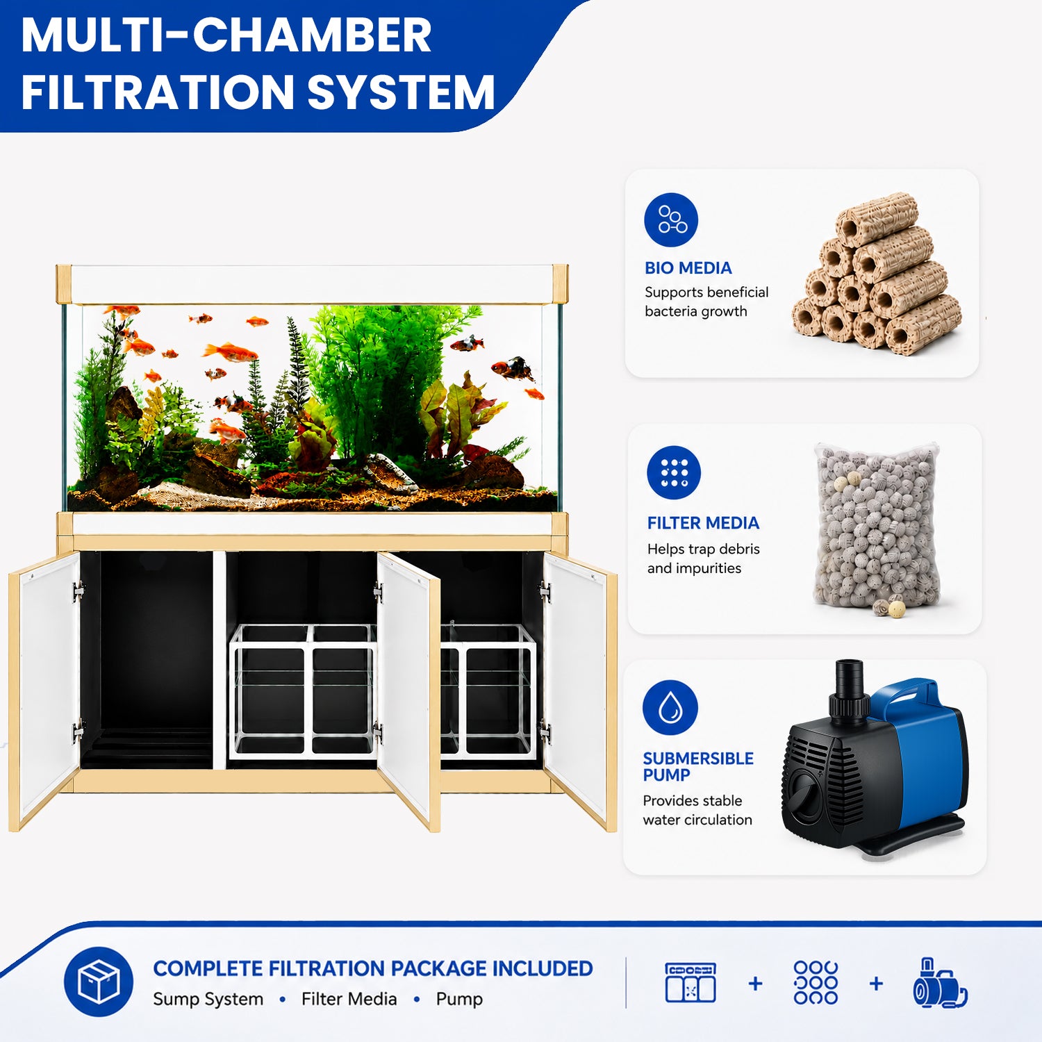 Aqua Dream 175 Gallon Tempered Glass Aquarium White and Gold