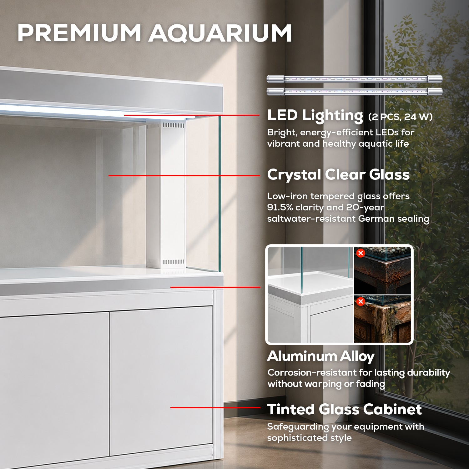 Aqua Dream 200 Gallon Aquarium White and Silver with Premium Filtration System