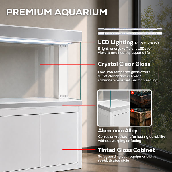 Aqua Dream 200 Gallon Aquarium White and Silver with Premium Filtration System