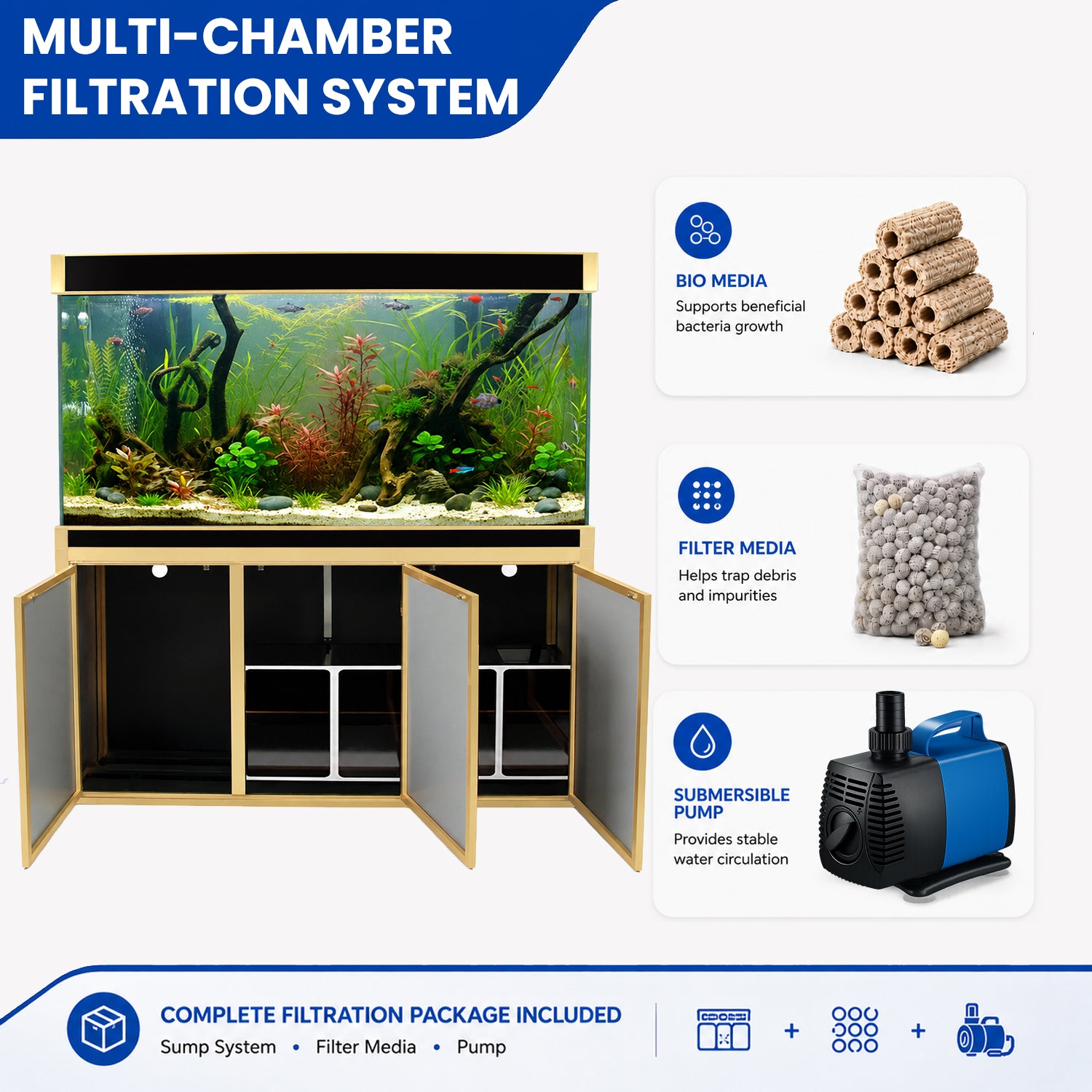 Aqua Dream 175 Gallon Tempered Glass Aquarium Black and Gold