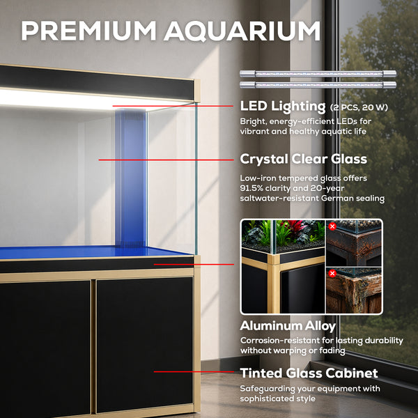 Aqua Dream 135 Gallon Tempered Glass Aquarium Black With Gold