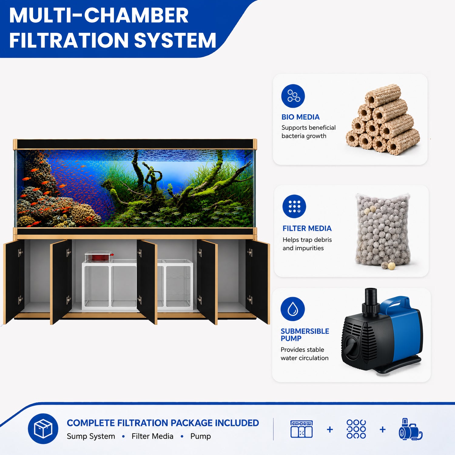 Aqua Dream 400 Gallon Tempered Glass Aquarium Black and Gold  - Updated