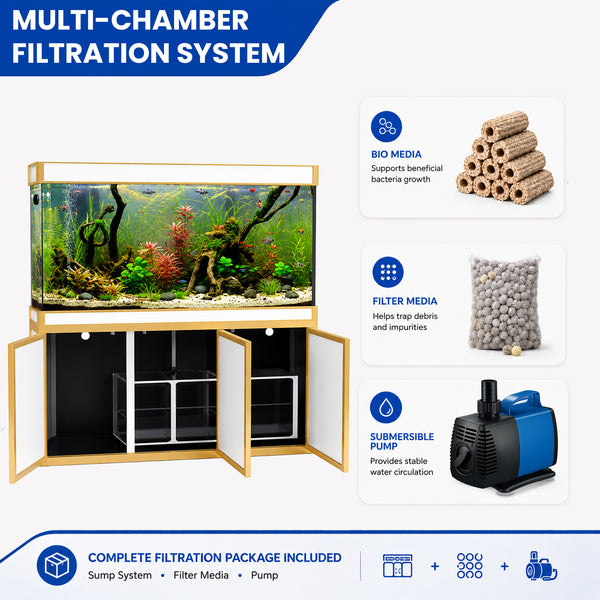 Aqua Dream 135 Gallon Tempered Glass Aquarium White and Gold