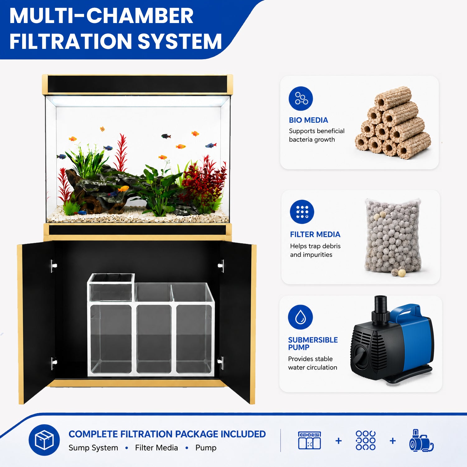 Aqua Dream 100 Gallon Tempered Glass Aquarium Black and Gold
