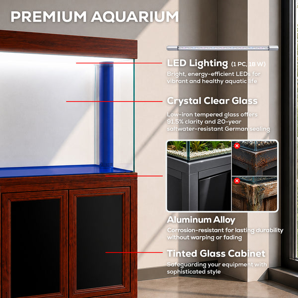 50 Gallon Aquarium with Cabinet Stand | Modern Glass Fish Tank - Redwood
