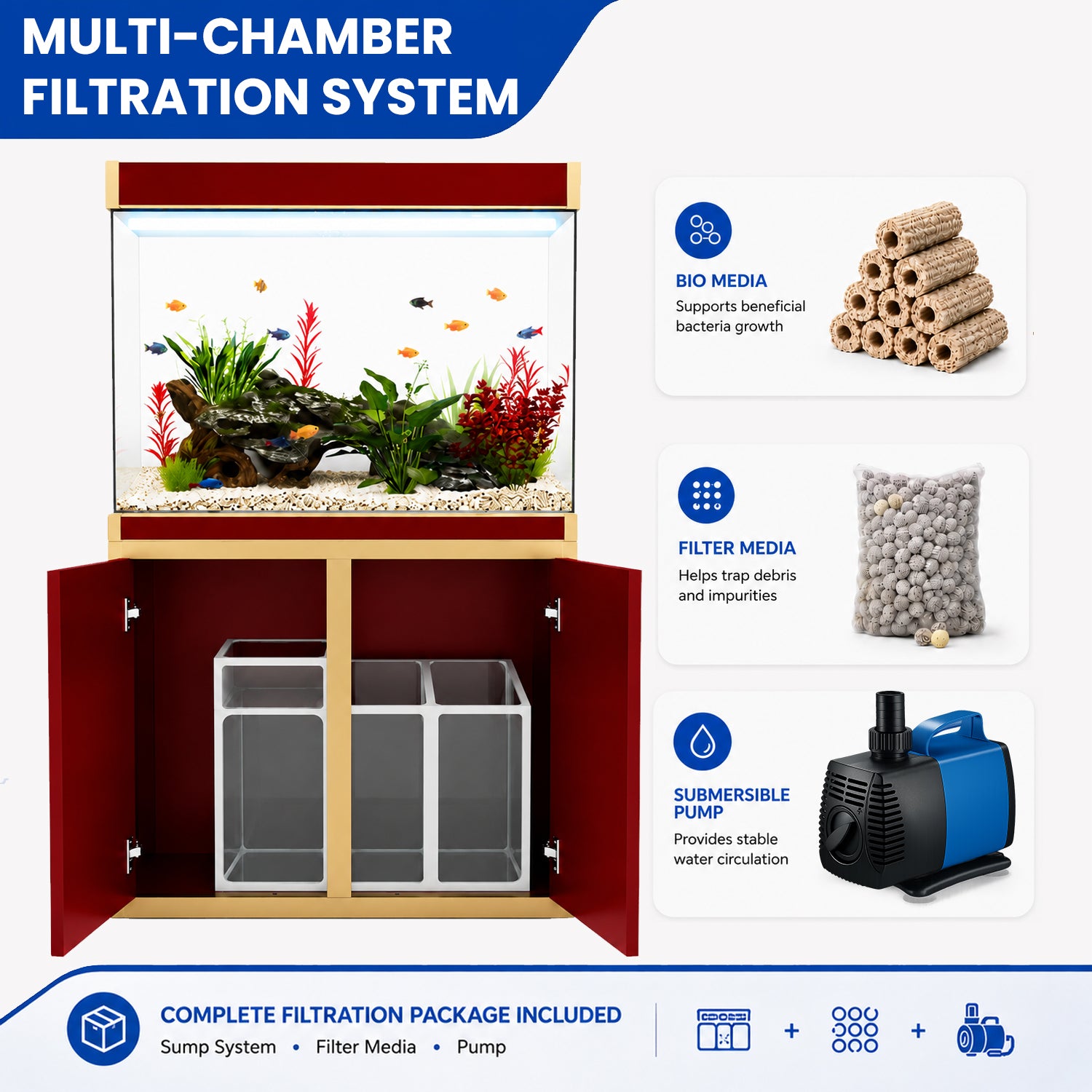 Aqua Dream 100 Gallon Tempered Glass Aquarium Red and Gold