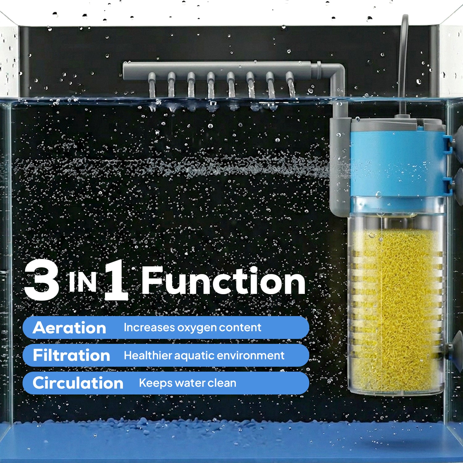 Aqua Dream 185 GPH 3-in-1 Internal Filter Pump Oxygen Rain Fish Tank