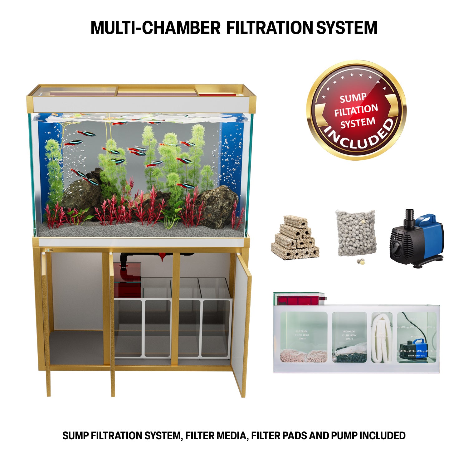 Aqua Dream 175 Gallon Tempered Glass Aquarium White and Gold