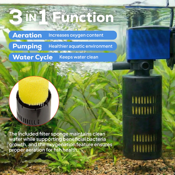 Aqua Dream 3合1水族箱内置过滤器水泵氧气泵 320加仑/小时