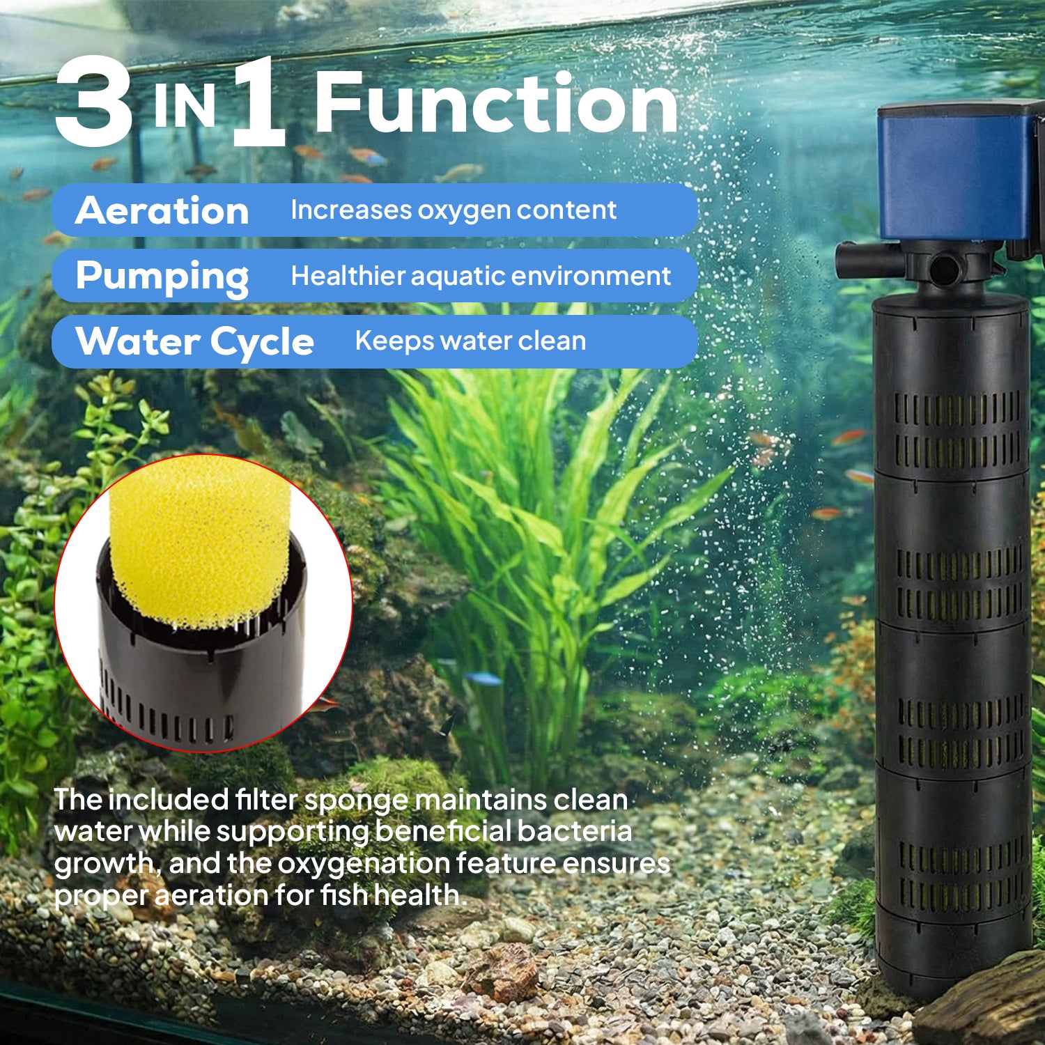 Aqua Dream 3合1水族箱内置过滤器水泵氧气泵 660 GPH