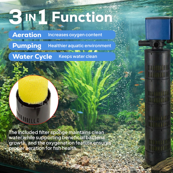 Aqua Dream 3合1水族箱内置过滤器水泵氧气泵 660 GPH