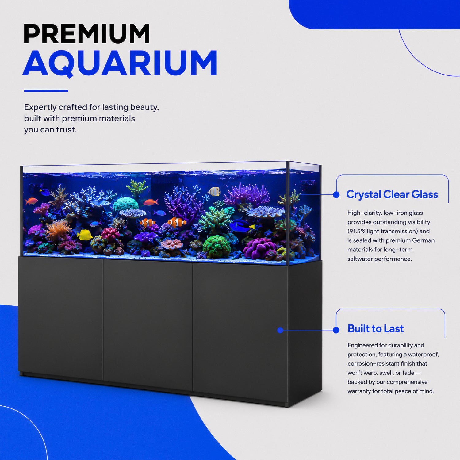 250 Gallon Tank Coral Reef Aquarium Ultra Clear Glass & Built in Sump
