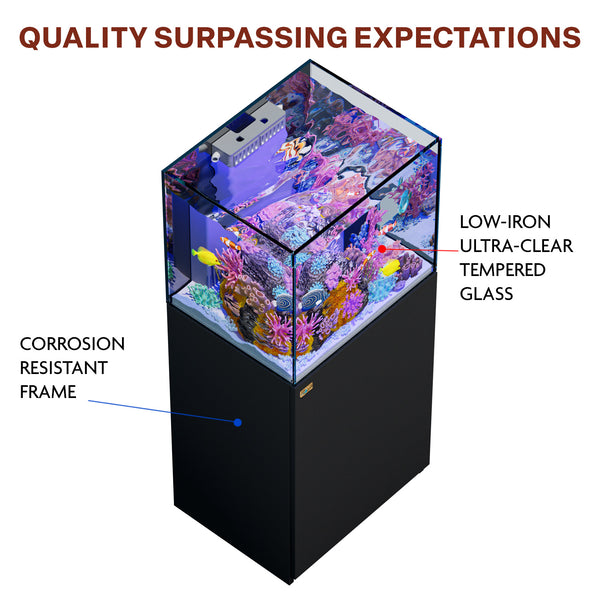 63 Gallon Coral Reef Aquarium Ultra Clear Glass Tank & Built in Sump All Black