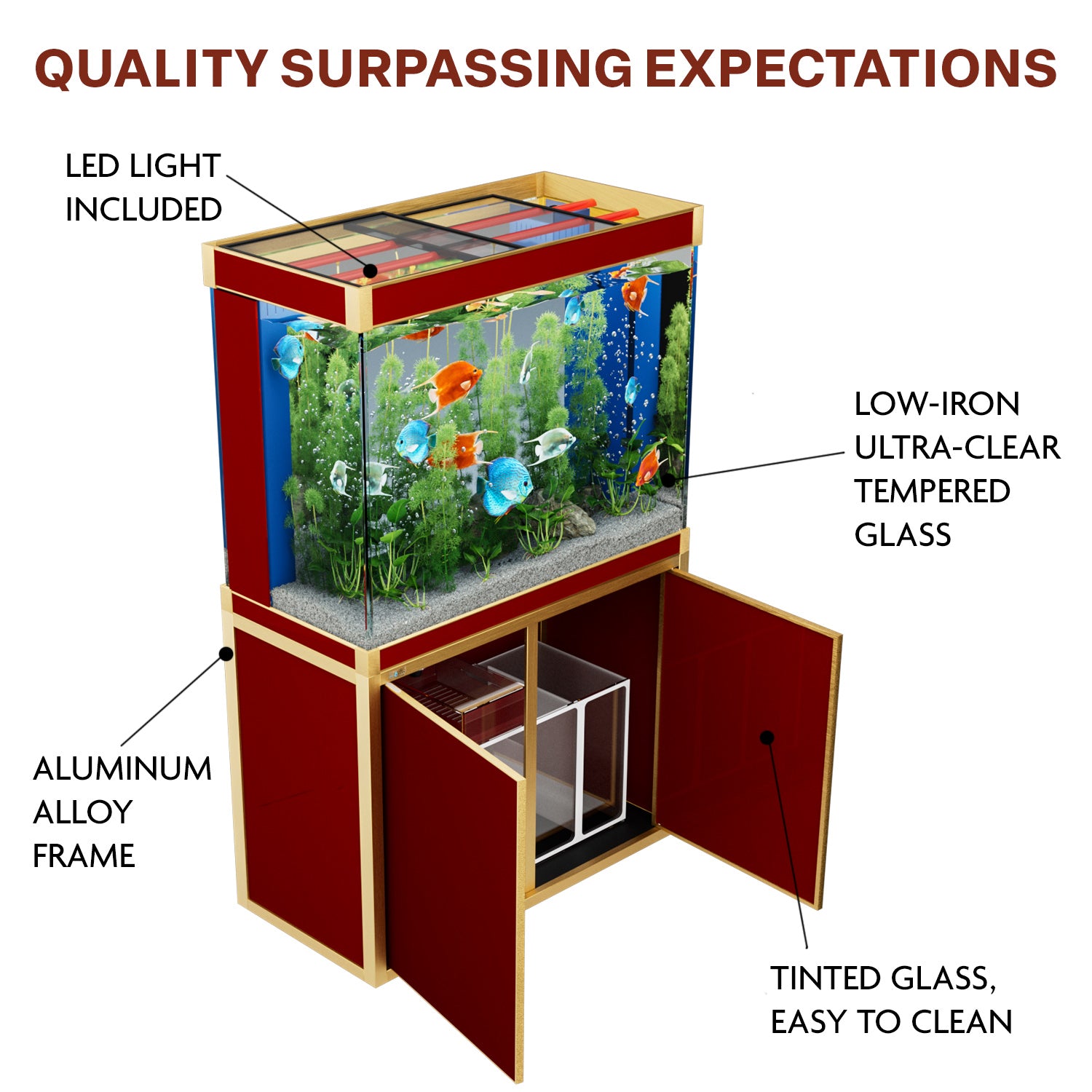 Aqua Dream 100 Gallon Tempered Glass Aquarium Red and Gold