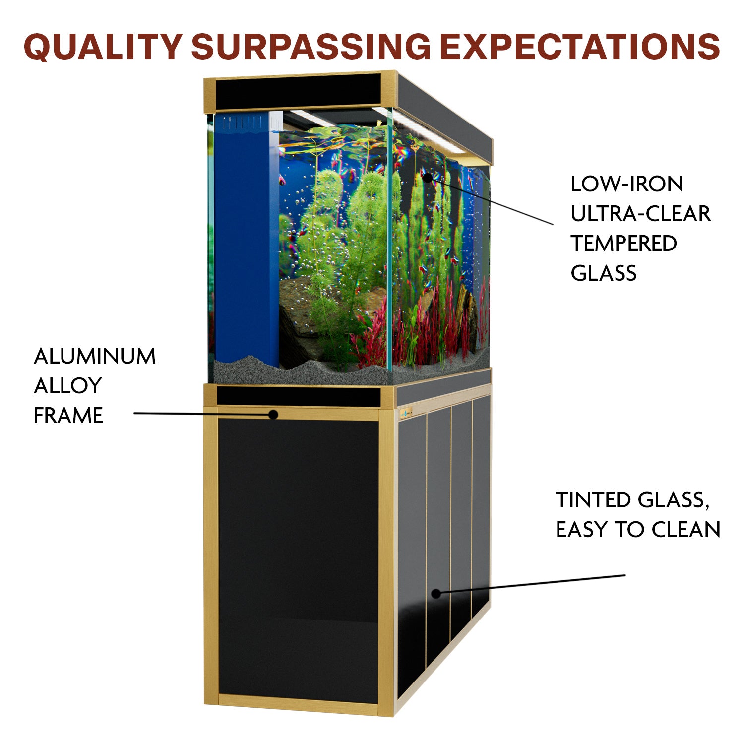 Aqua Dream 250 Gallon Tempered Glass Aquarium Black and Gold