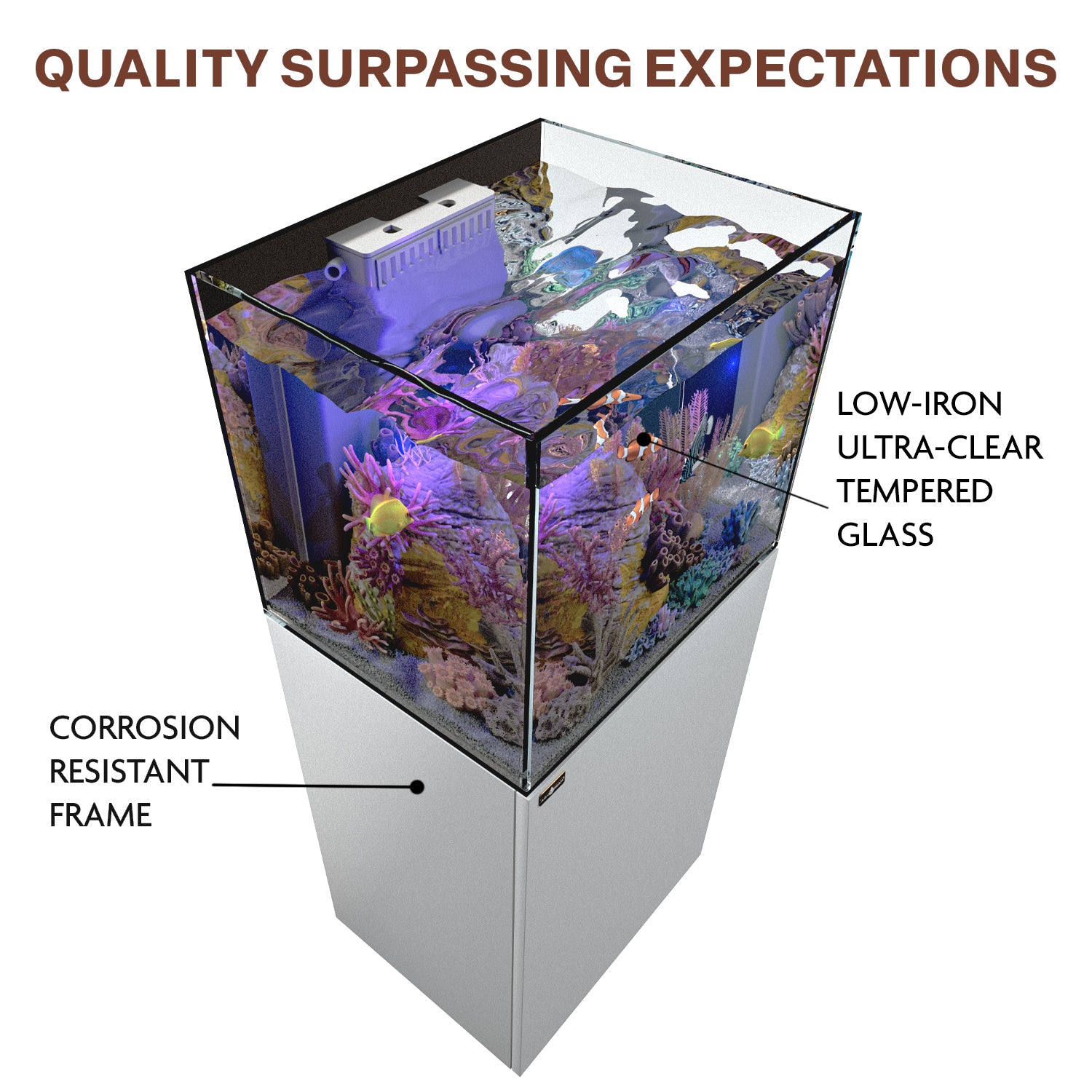 37 Gallon Coral Reef Aquarium Ultra Clear Glass Tank & Built in Sump All White