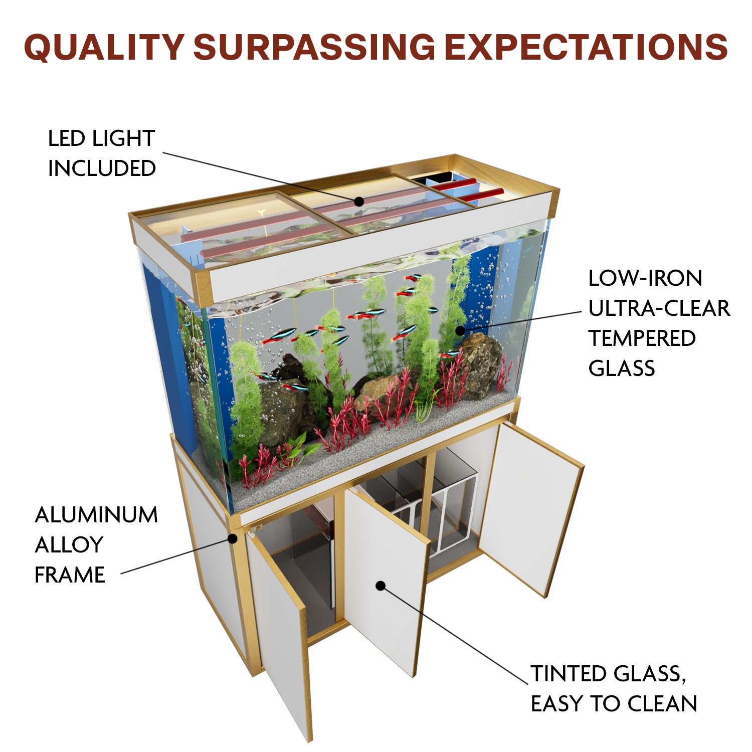 Aqua Dream 175 Gallon Tempered Glass Aquarium White and Gold