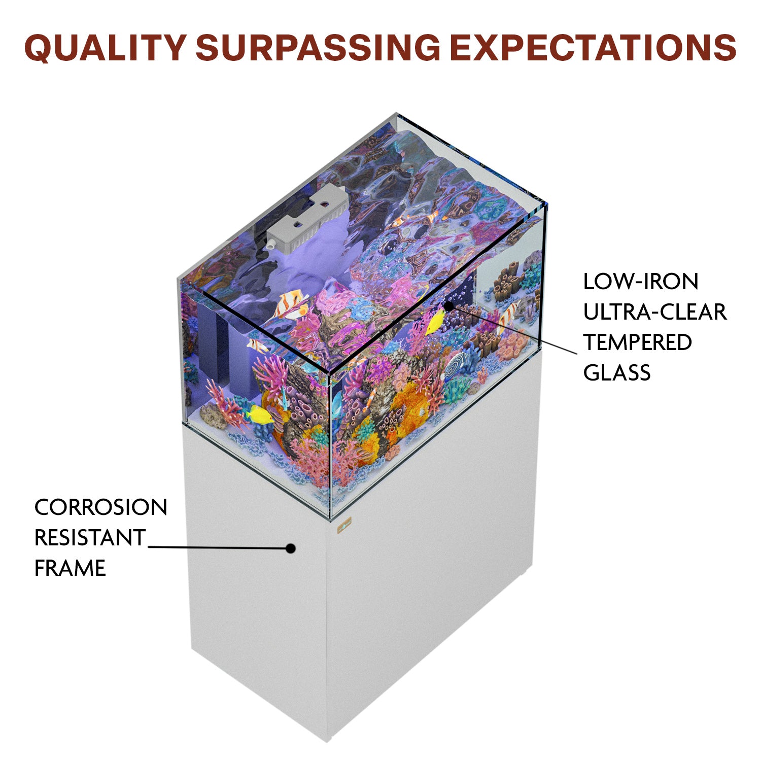 90 Gallon Coral Reef Aquarium Ultra Clear Glass Tank & Built in Sump All White