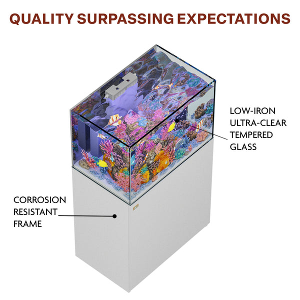 90 Gallon Coral Reef Aquarium Ultra Clear Glass Tank & Built in Sump All White