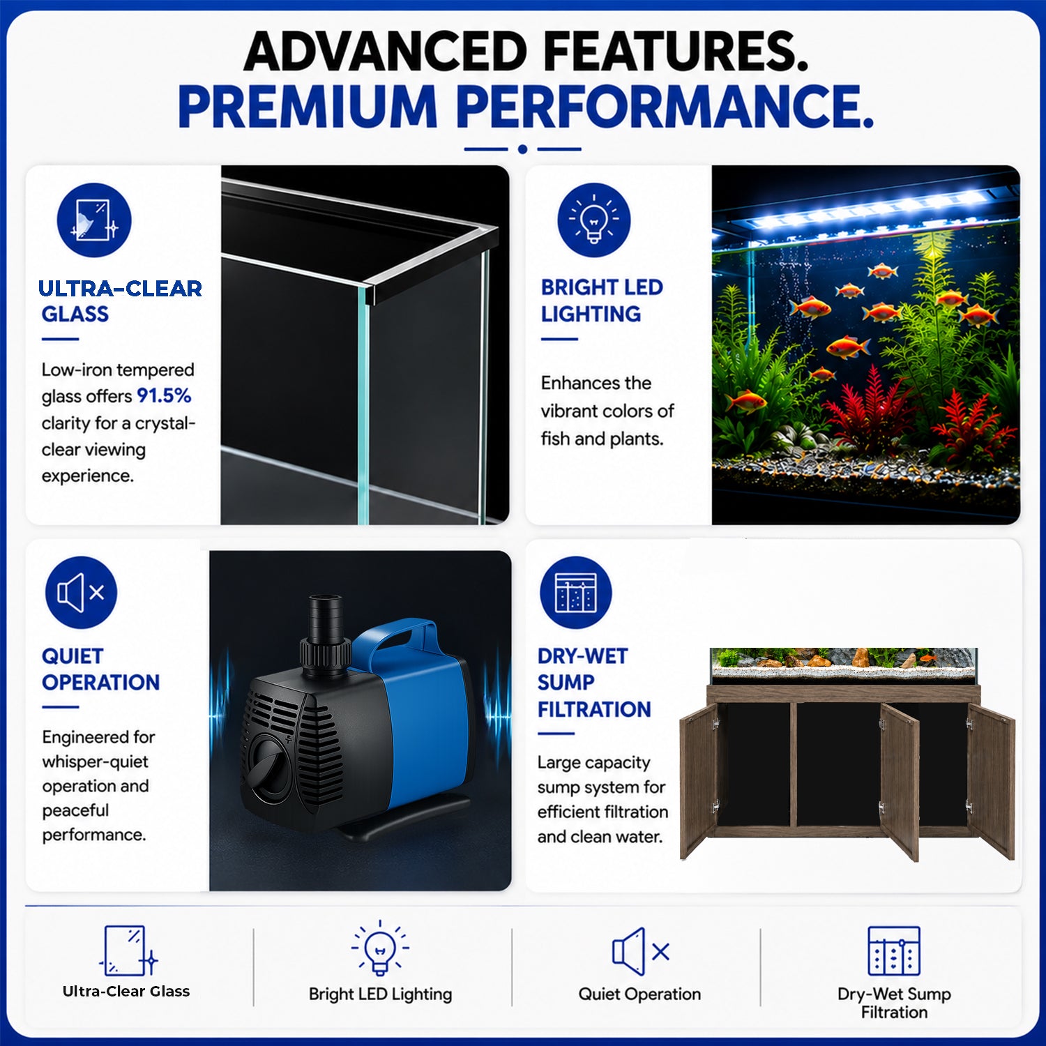 Large 200 gallon glass fish tank with cabinet