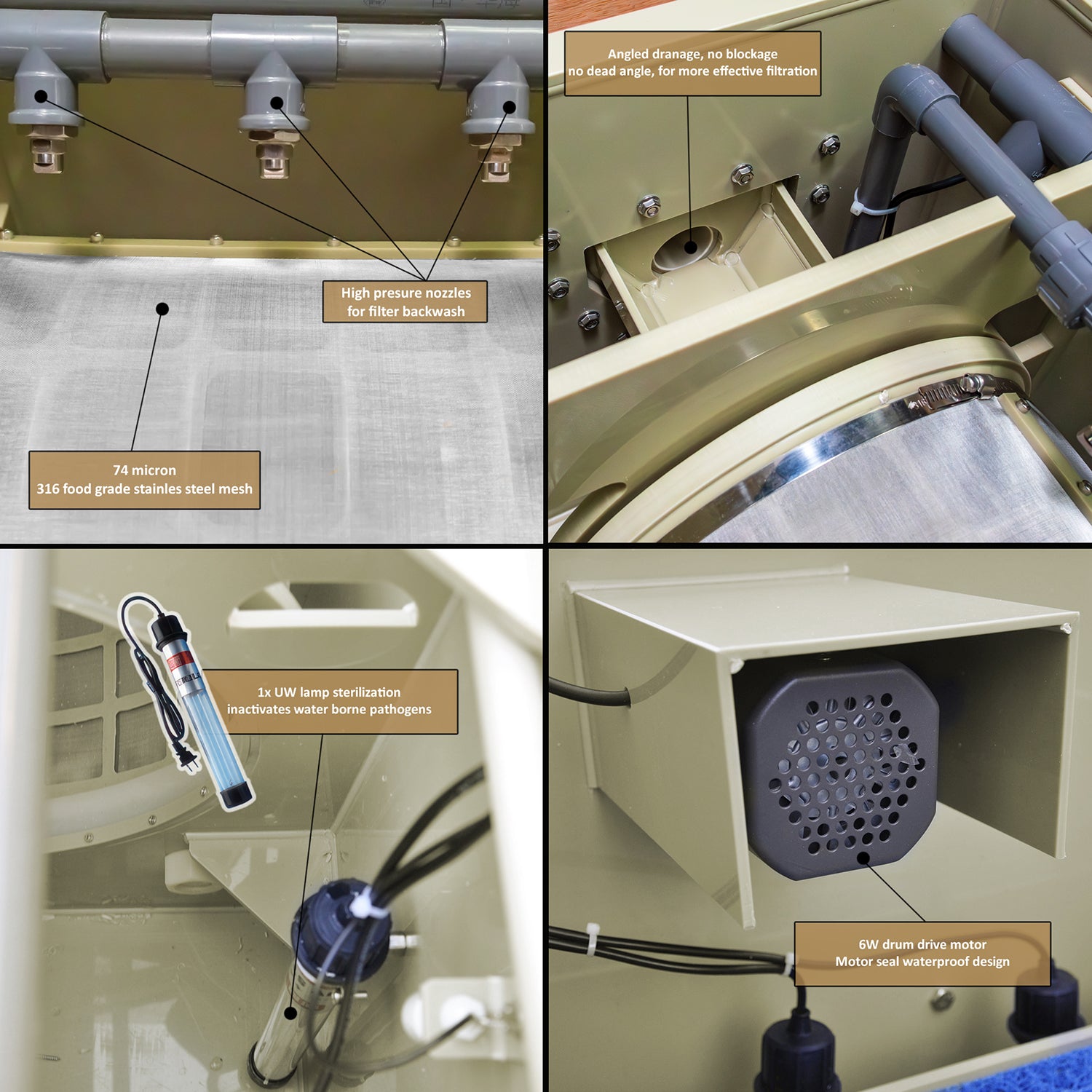 Macro Drum Pond Filter with Filter Media, Integrated Filtration Equipment, 5 Tons 1300 GPH Efficient Filter Media