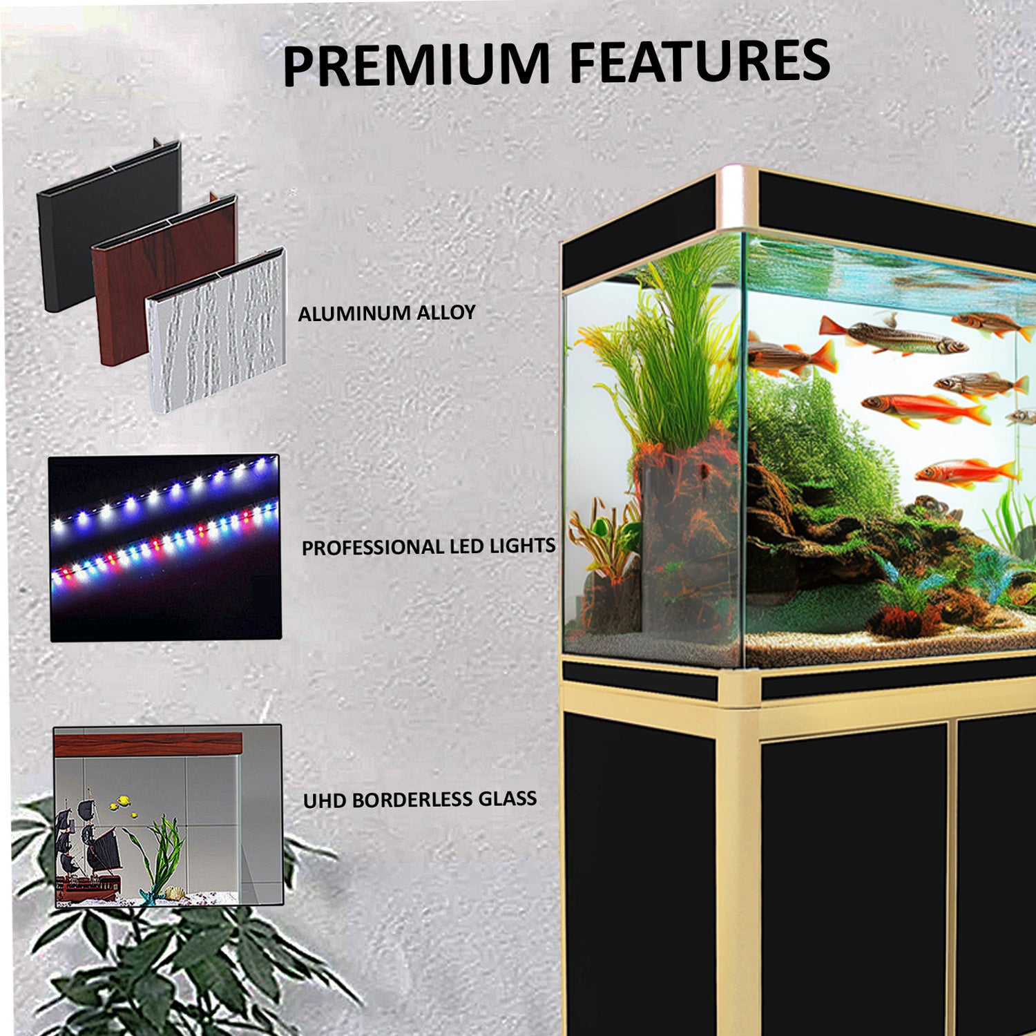 Aqua Dream 400 Gallon Tempered Glass Aquarium Black and Gold