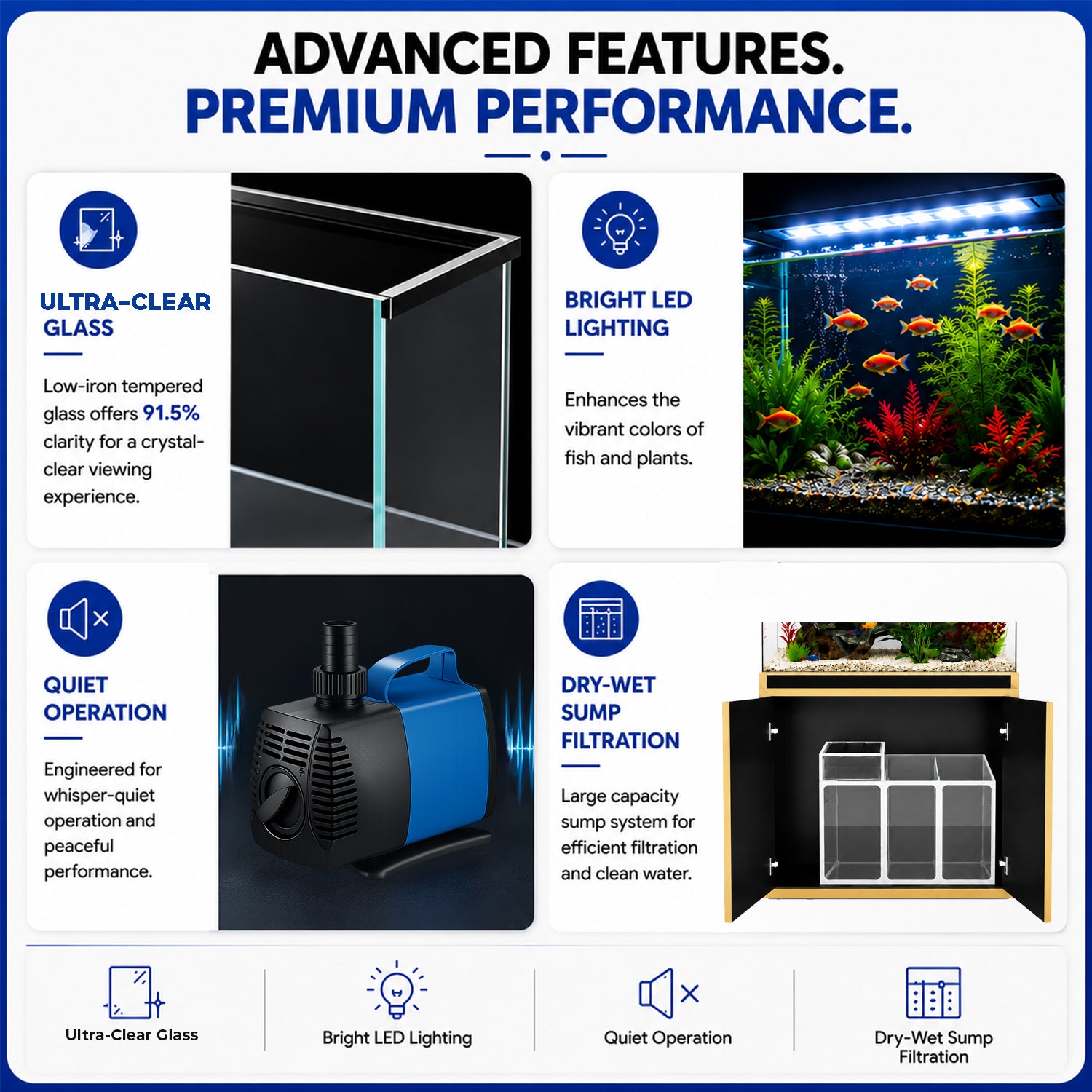 Aqua Dream 100 Gallon Tempered Glass Aquarium Black and Gold