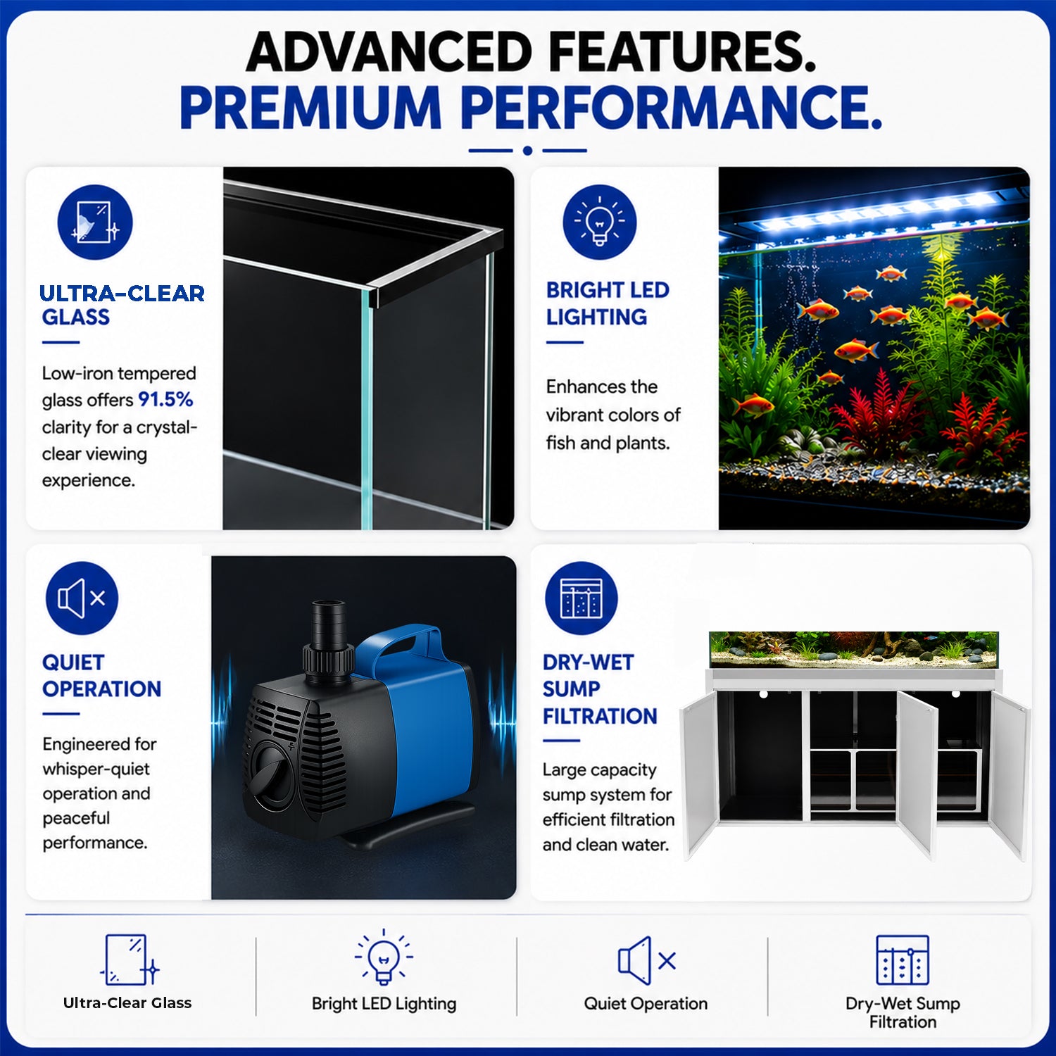 Aqua Dream 145 Gallon Tempered Glass Aquarium White and Silver with Premium Filtration System