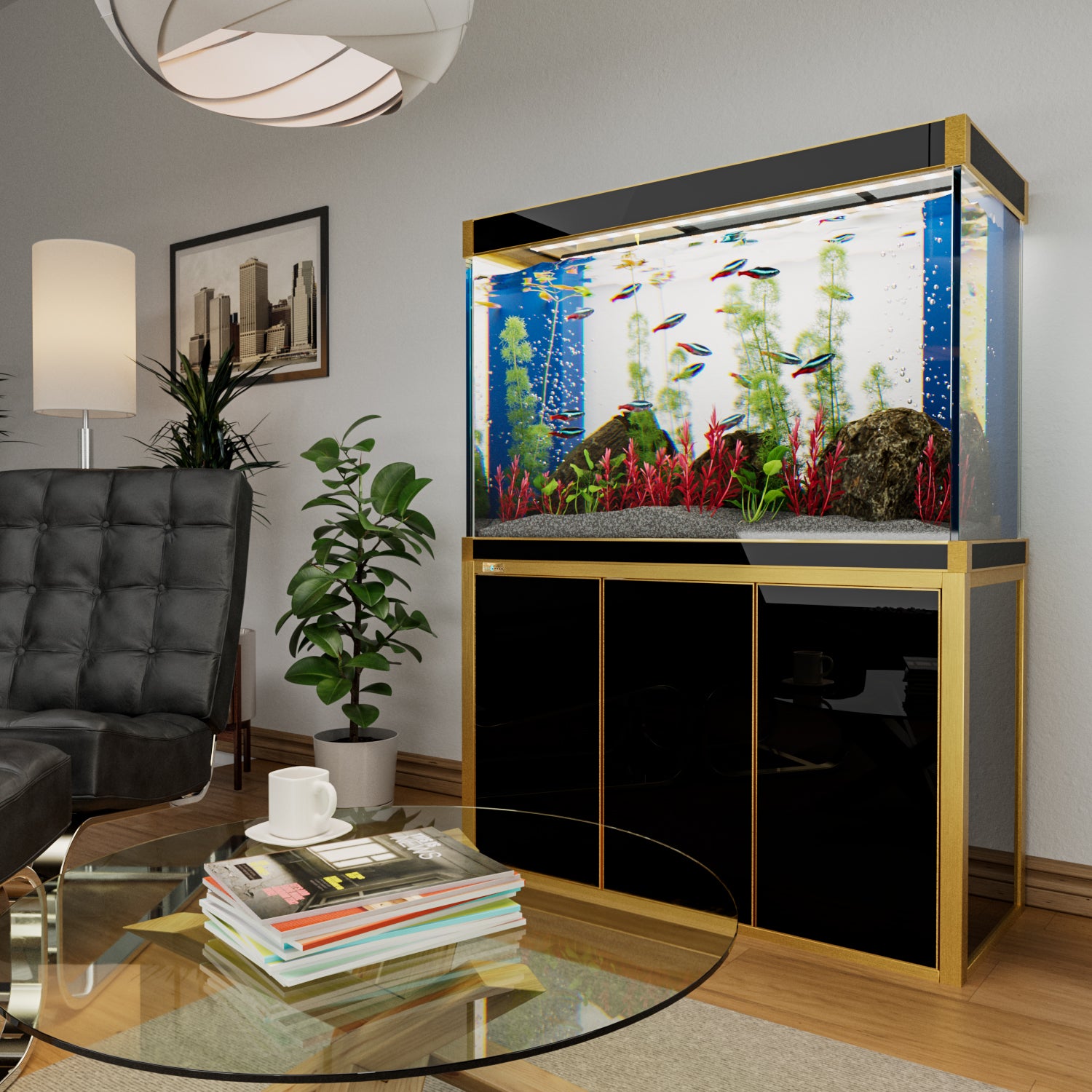 Aqua Dream 175 Gallon Tempered Glass Aquarium Black and Gold