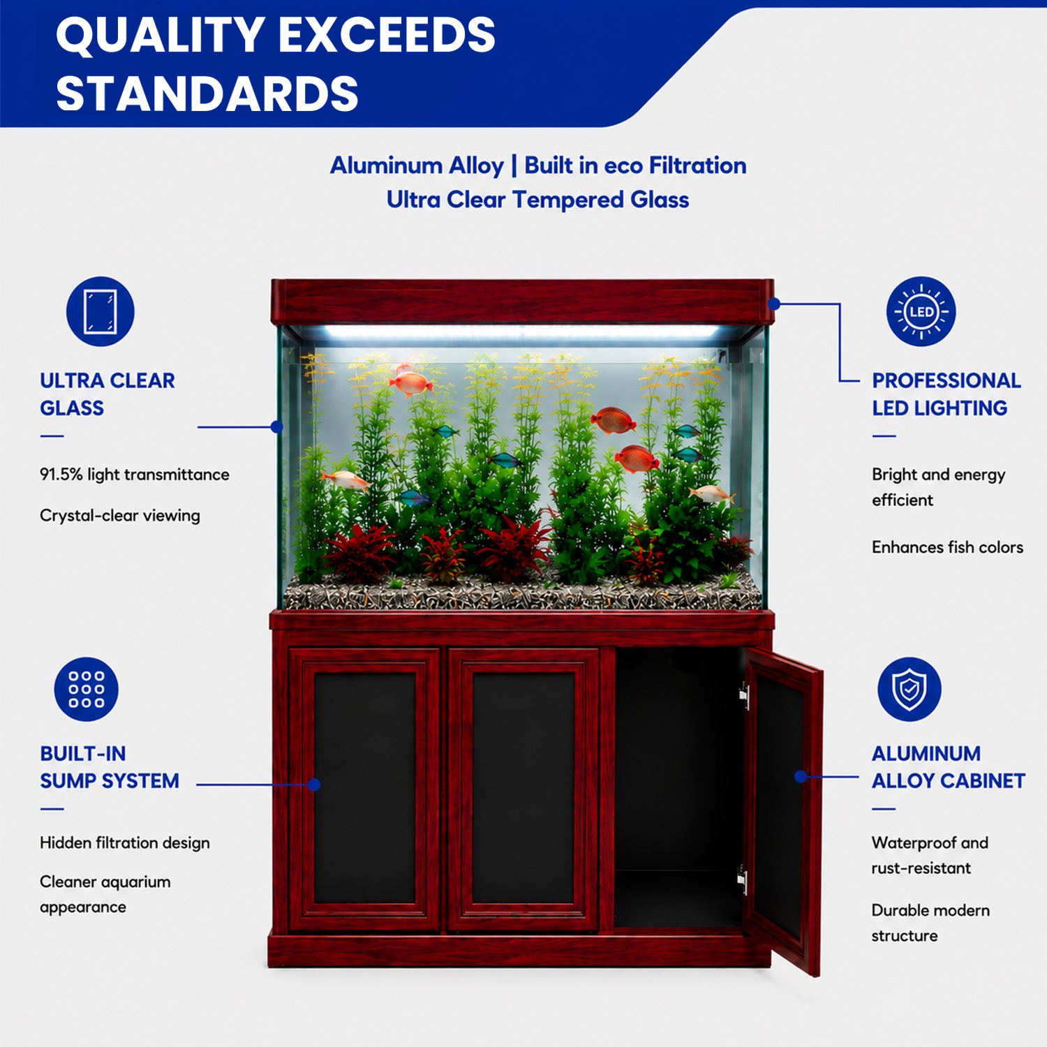 Aqua Dream 135 Gallon Tempered Glass Aquarium Redwood