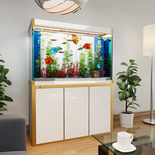 Aqua Dream 135 Gallon Tempered Glass Aquarium White and Gold