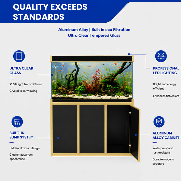 Aqua Dream 135 Gallon Tempered Glass Aquarium Black With Gold